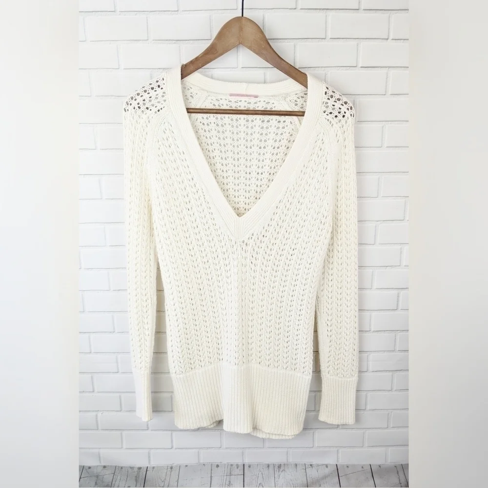 Gianni Bini Cream Crochet V neck Sweater Women's‎ Small